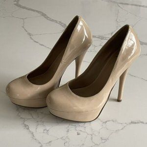D Brand Beige Patent Leather Stiletto High Heels Size 8 Gently Used